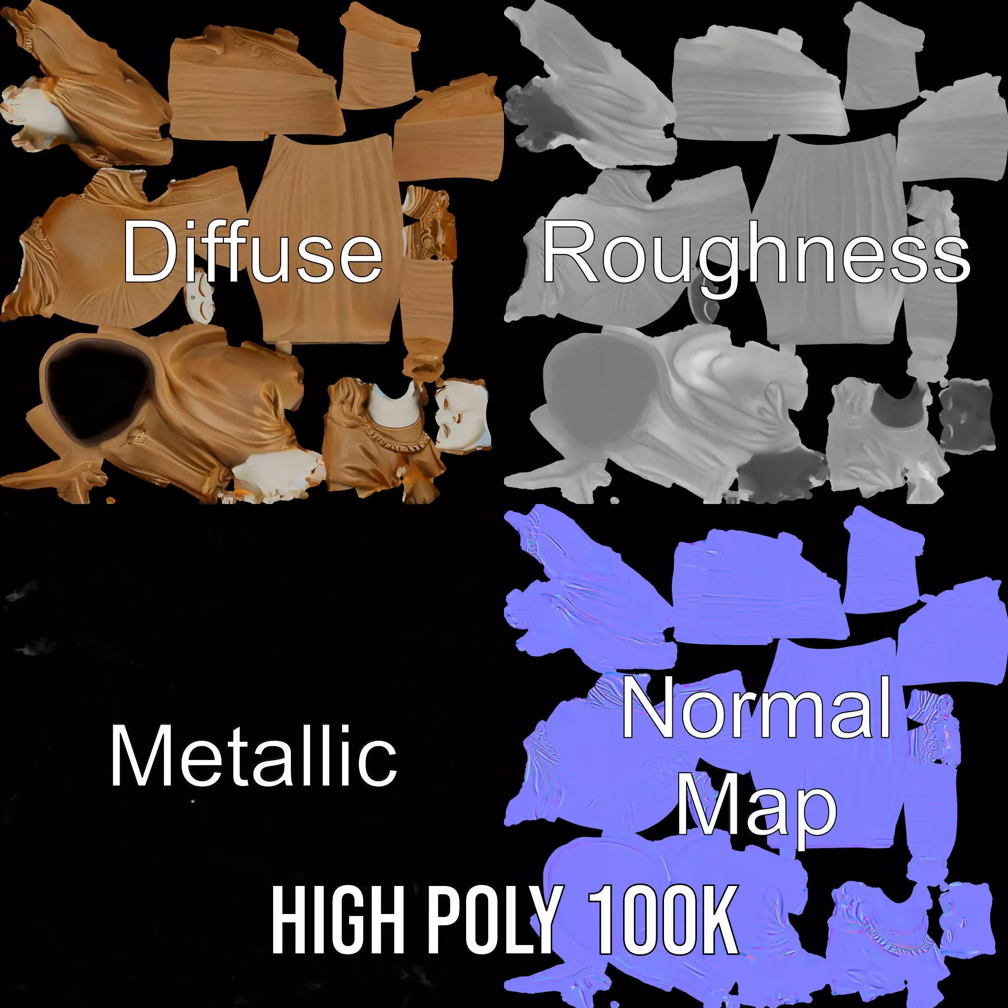 Divine Statue Gold Finish model pack Low-poly 3D model_3