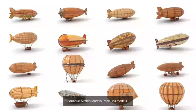 Antique Airship Models Pack 3D Model Collection