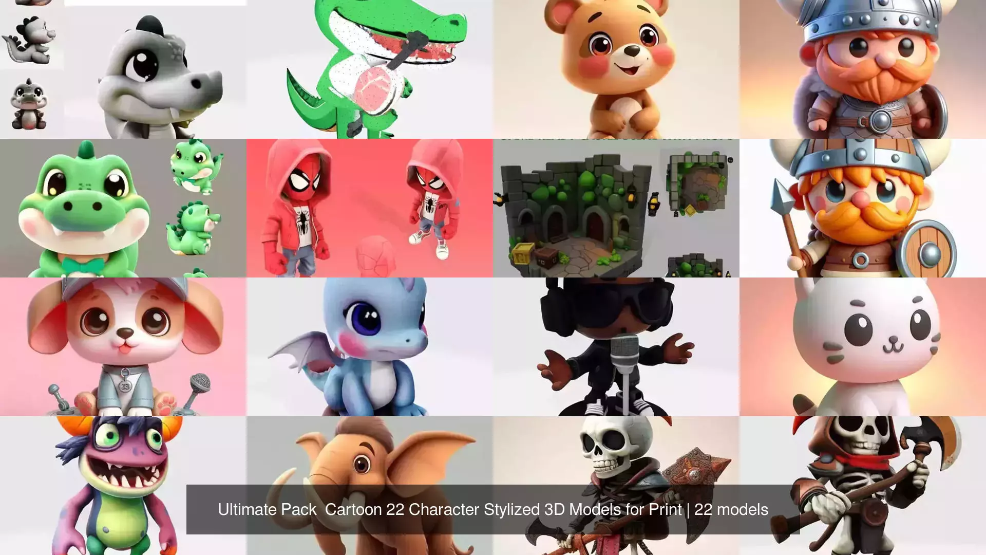Ultimate Pack  Cartoon 22 Character Stylized 3D Models for Print 3D Model Collection_0