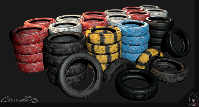 Low Poly PBR Tyre Pack Low-poly 3D model