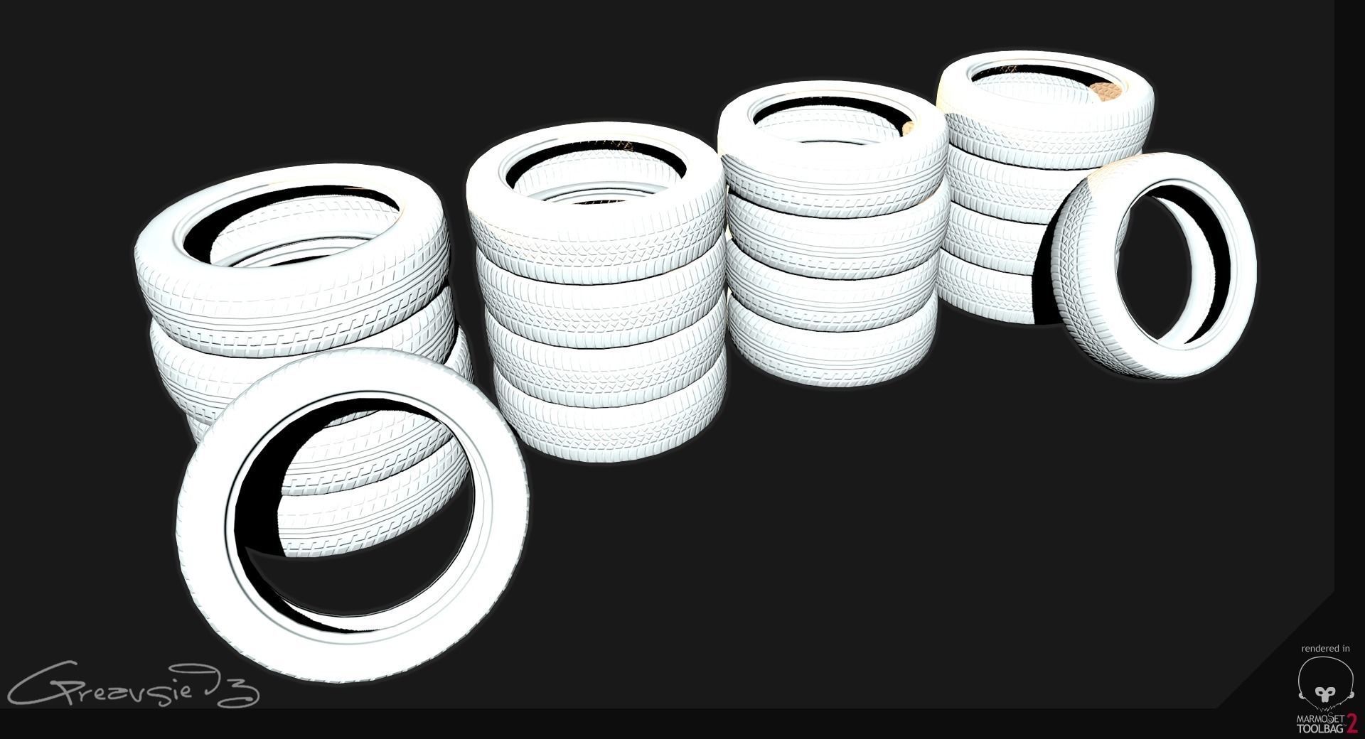 Low Poly PBR Tyre Pack Low-poly 3D model_5