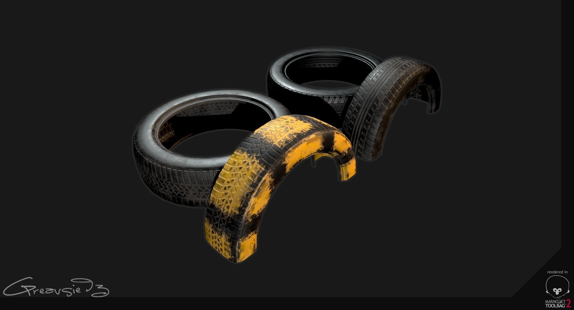 Low Poly PBR Tyre Pack Low-poly 3D model_7