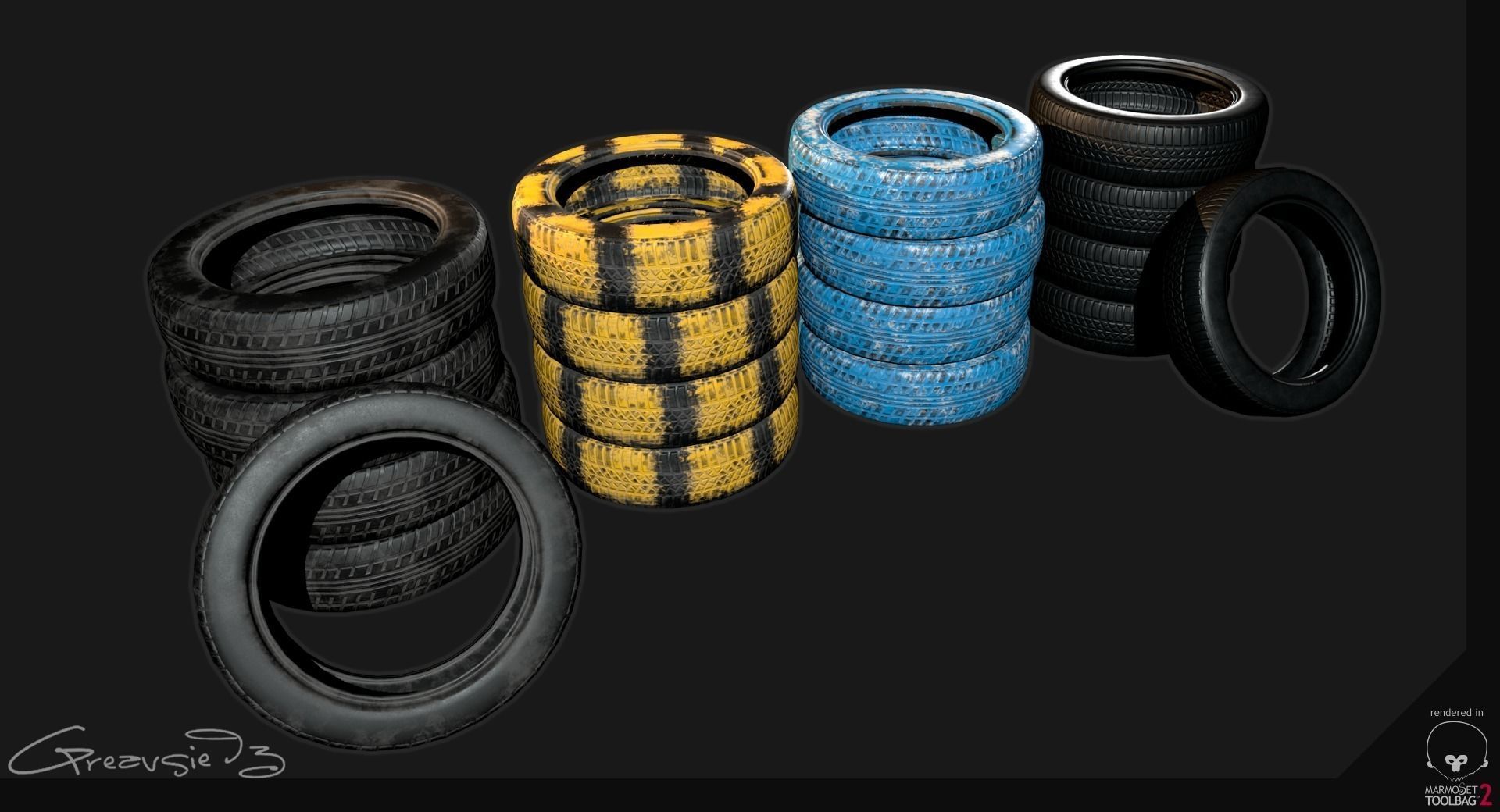 Low Poly PBR Tyre Pack Low-poly 3D model_4