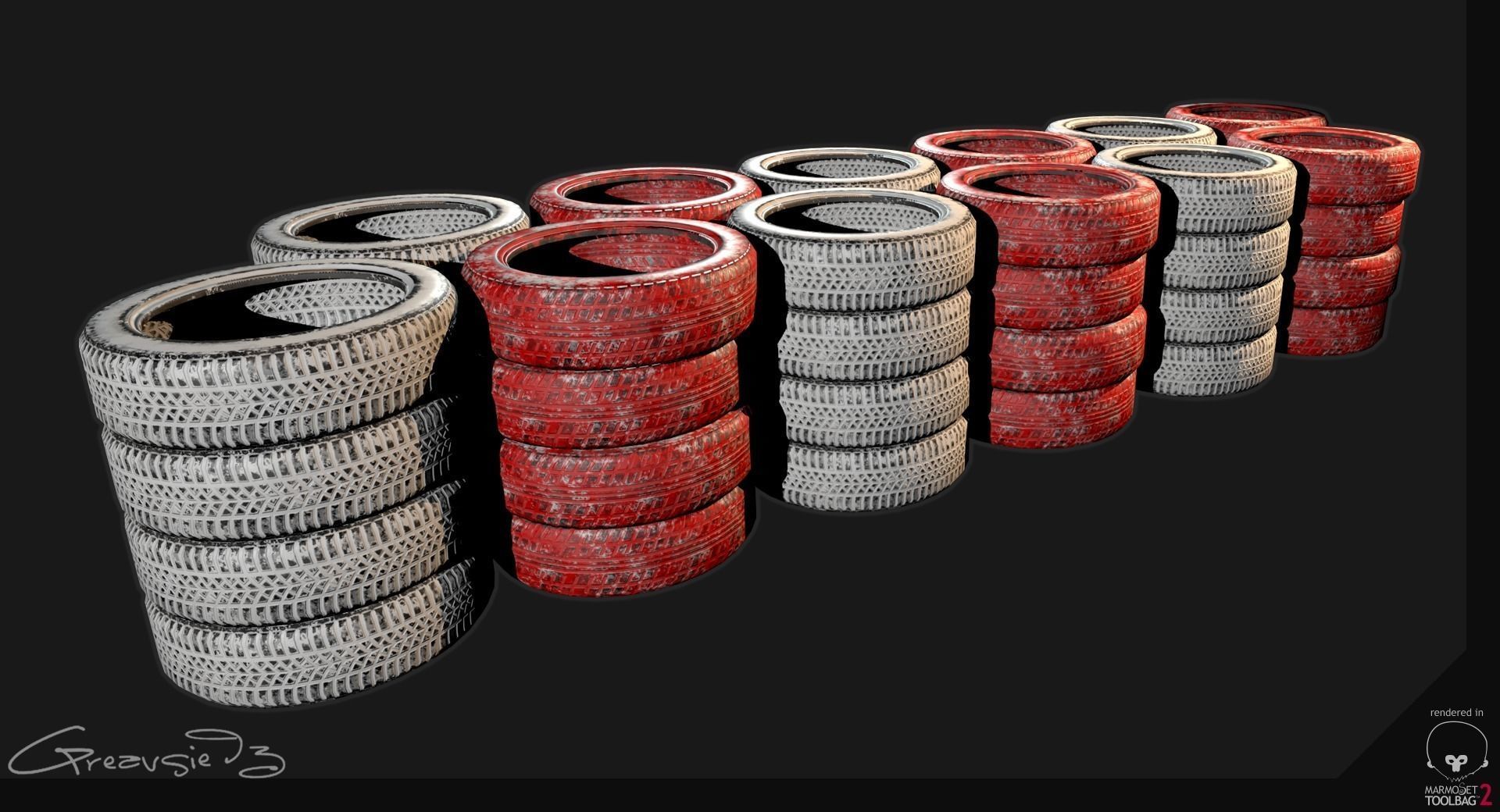 Low Poly PBR Tyre Pack Low-poly 3D model_1