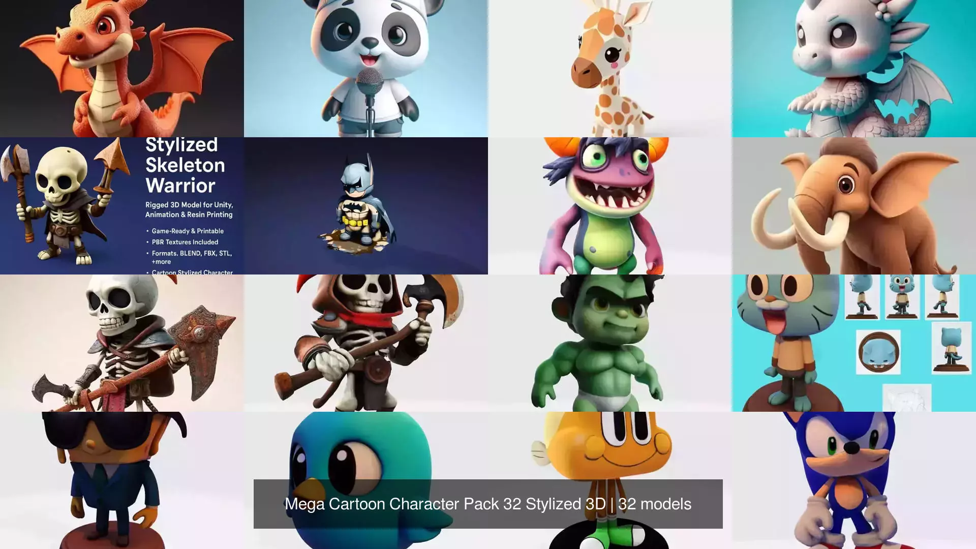 Mega Cartoon Character Pack 32 Stylized 3D 3D Model Collection_2