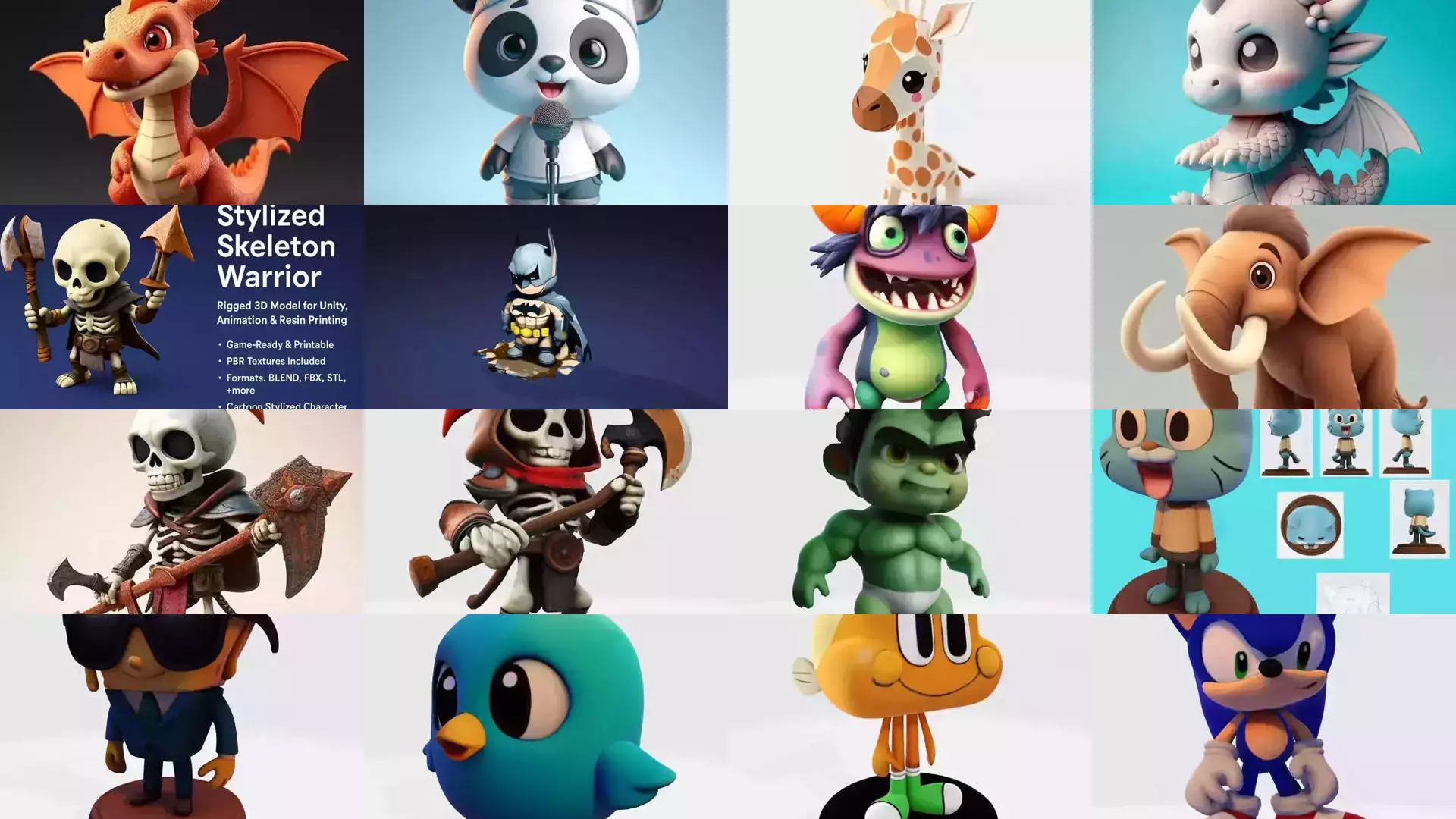 Mega Cartoon Character Pack 32 Stylized 3D 3D Model Collection_1