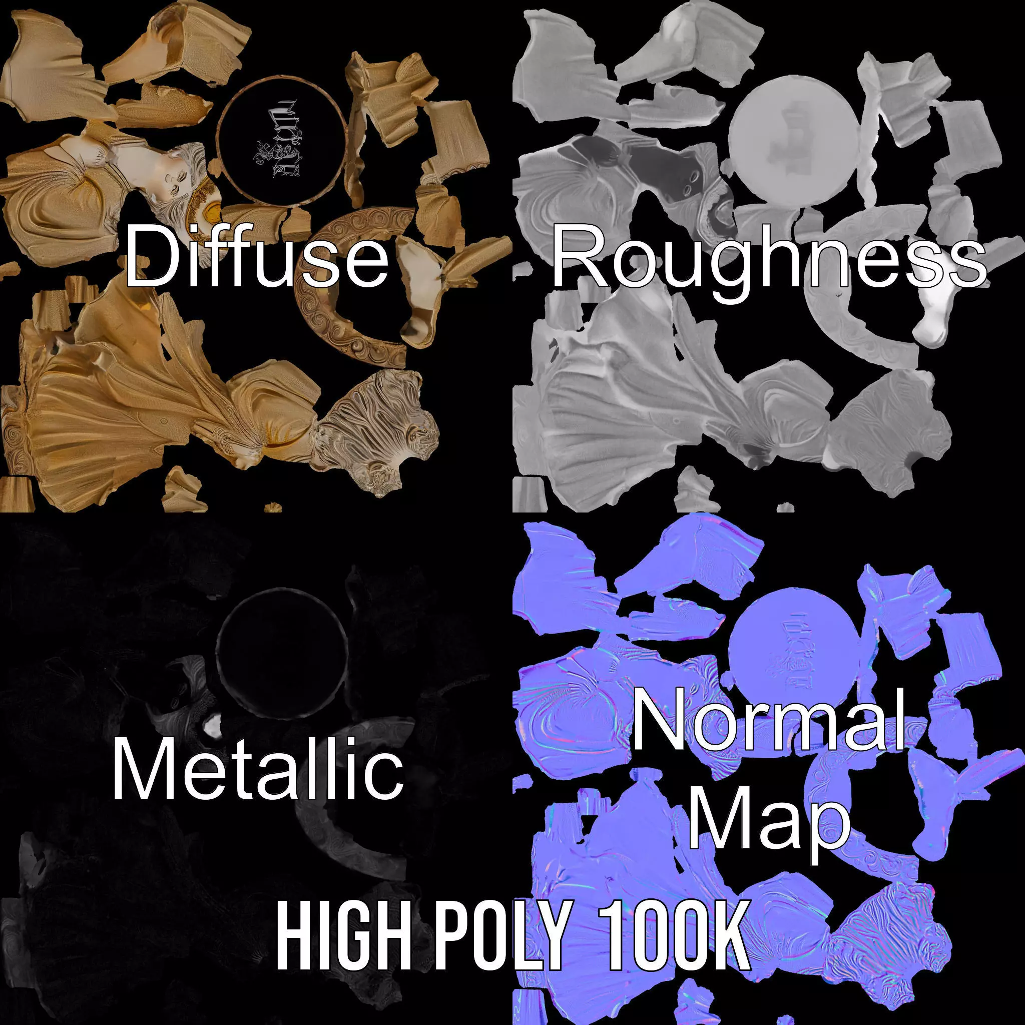 Golden Regal Statue model pack Low-poly 3D model_3