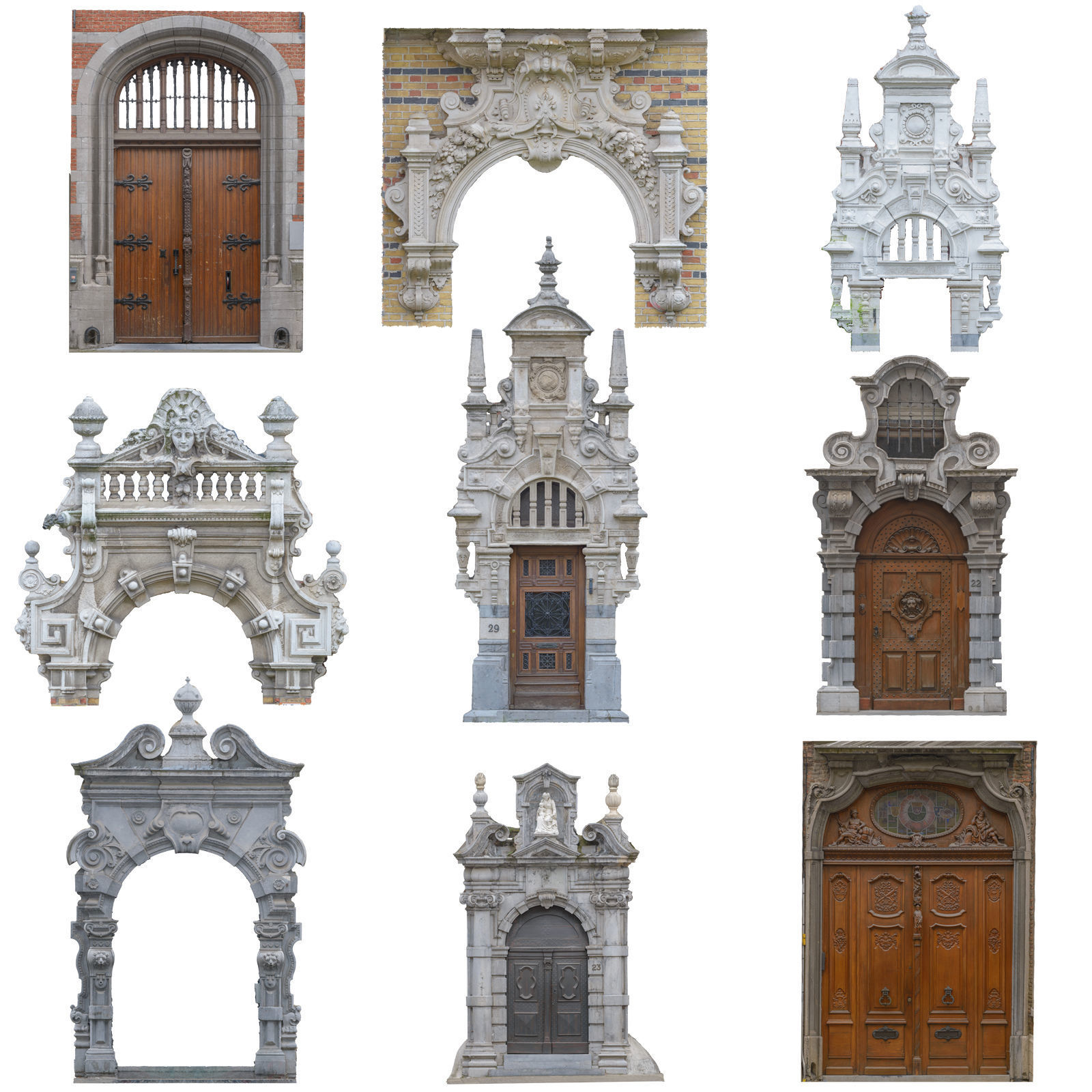 9 Luxury Architecture Entrance Door Collection Low-poly 3D model_1