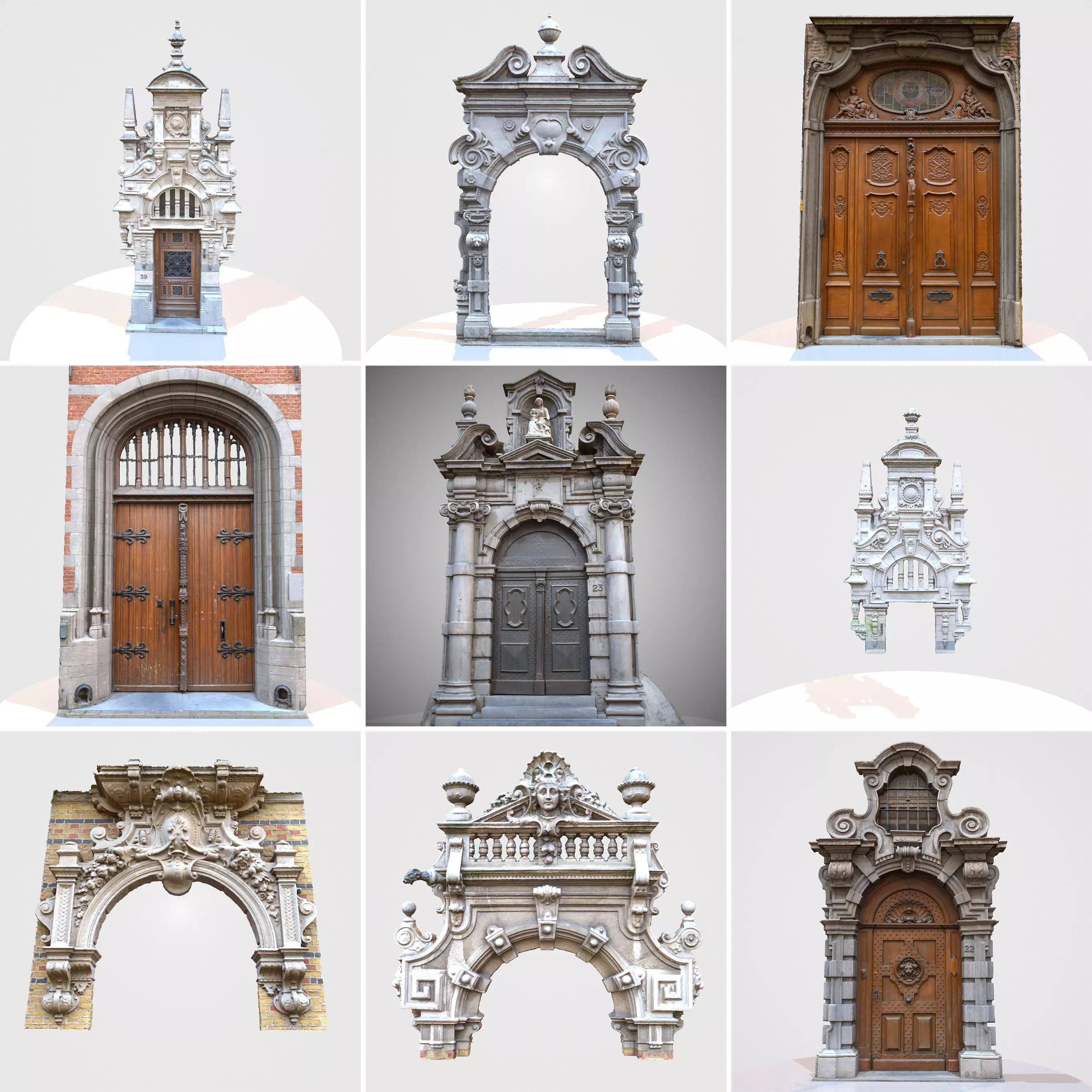9 Luxury Architecture Entrance Door Collection Low-poly 3D model_0