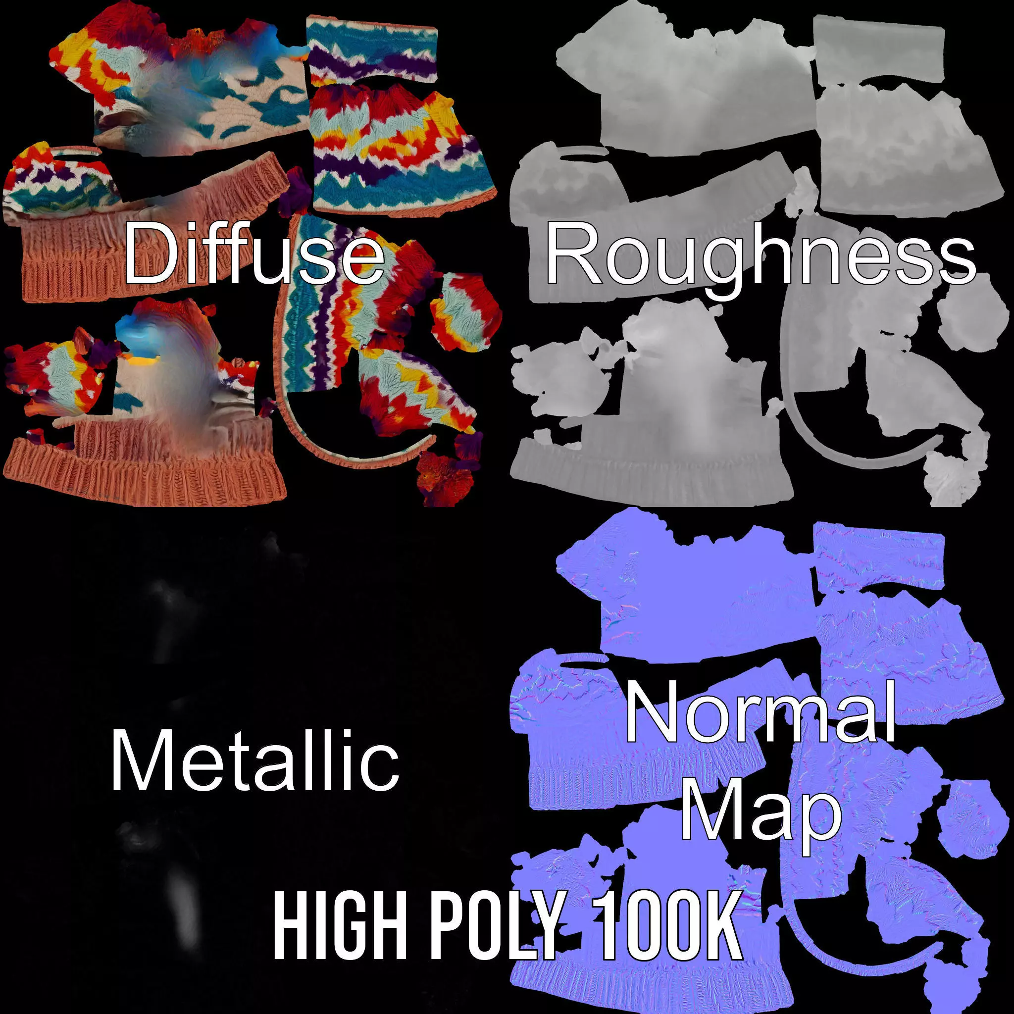 Colorful Knit Beanie model pack Low-poly 3D model_3