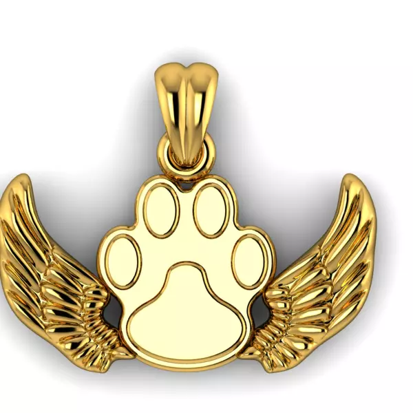Dog Paw Print Wings Pendant Footprint Necklace Memorial Jewelry 3D print model_5