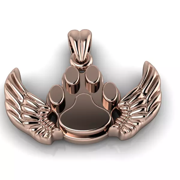 Dog Paw Print Wings Pendant Footprint Necklace Memorial Jewelry 3D print model_29