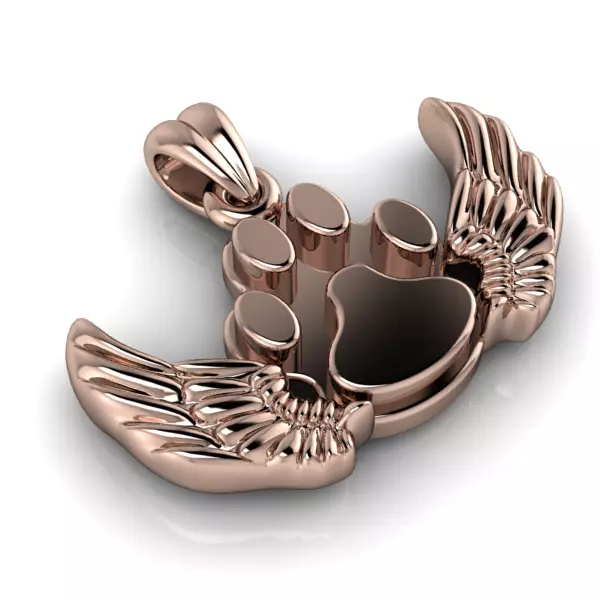 Dog Paw Print Wings Pendant Footprint Necklace Memorial Jewelry 3D print model_14