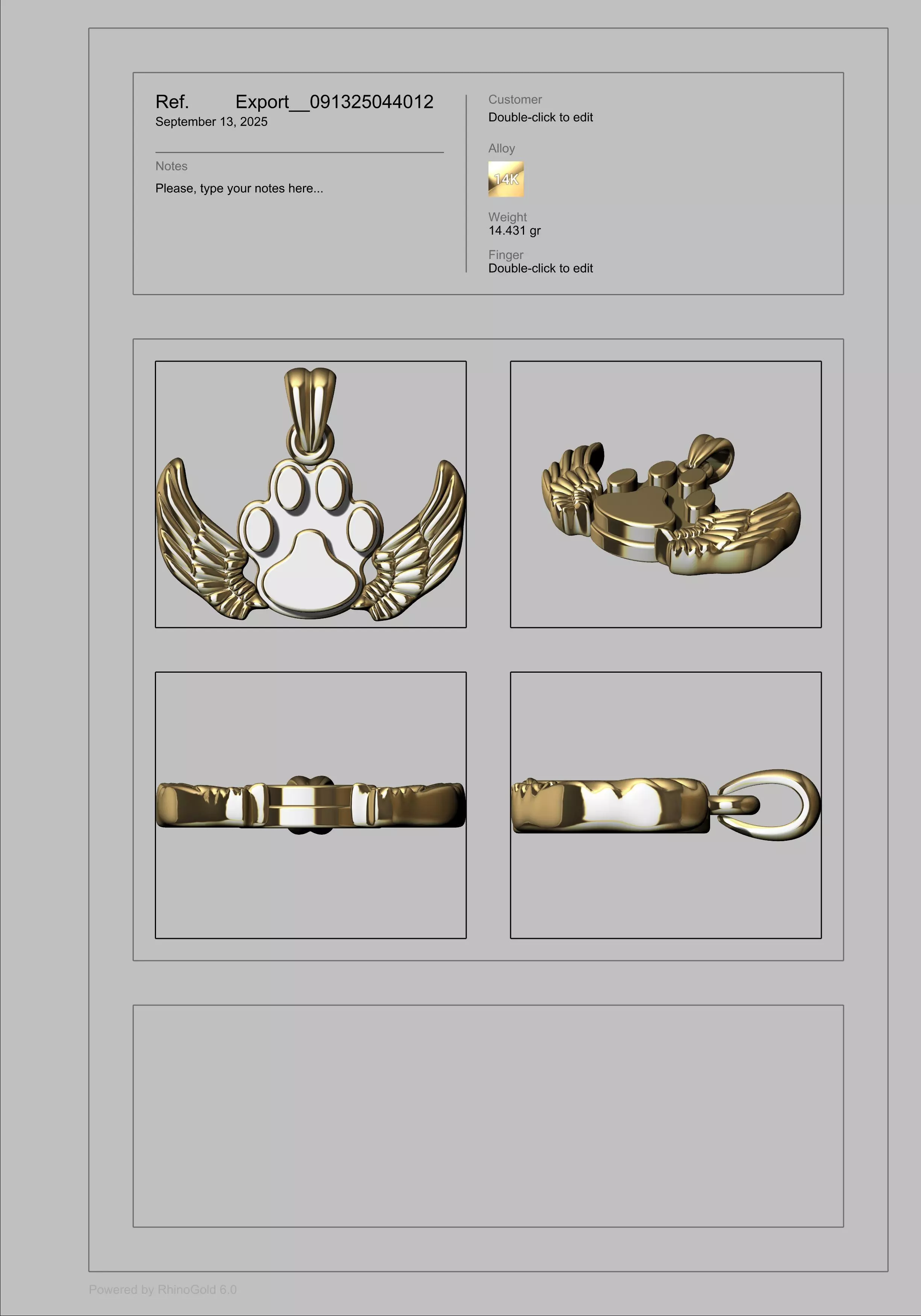 Dog Paw Print Wings Pendant Footprint Necklace Memorial Jewelry 3D print model_39