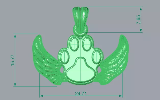 Dog Paw Print Wings Pendant Footprint Necklace Memorial Jewelry 3D print model_30