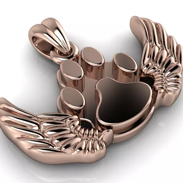Dog Paw Print Wings Pendant Footprint Necklace Memorial Jewelry 3D print model_1