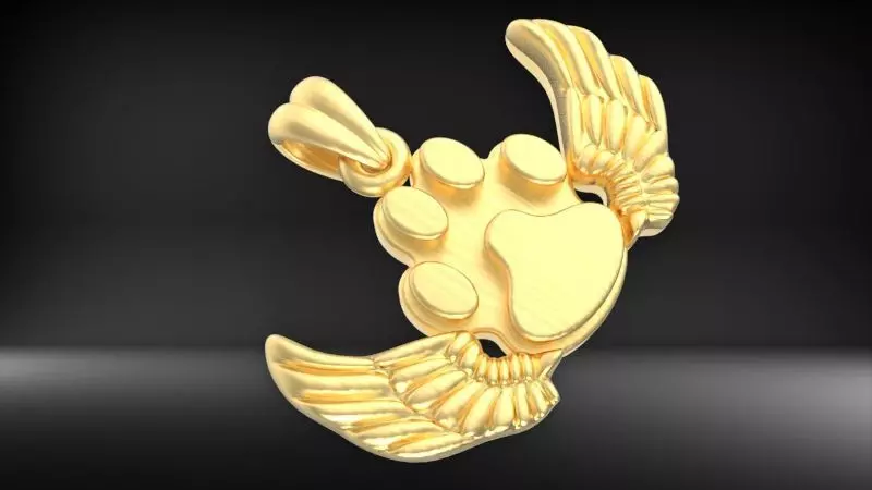 Dog Paw Print Wings Pendant Footprint Necklace Memorial Jewelry 3D print model_17