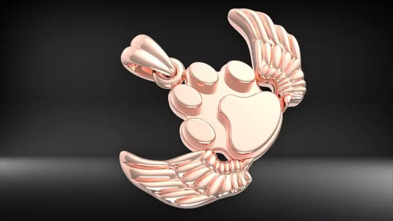 Dog Paw Print Wings Pendant Footprint Necklace Memorial Jewelry 3D print model_23