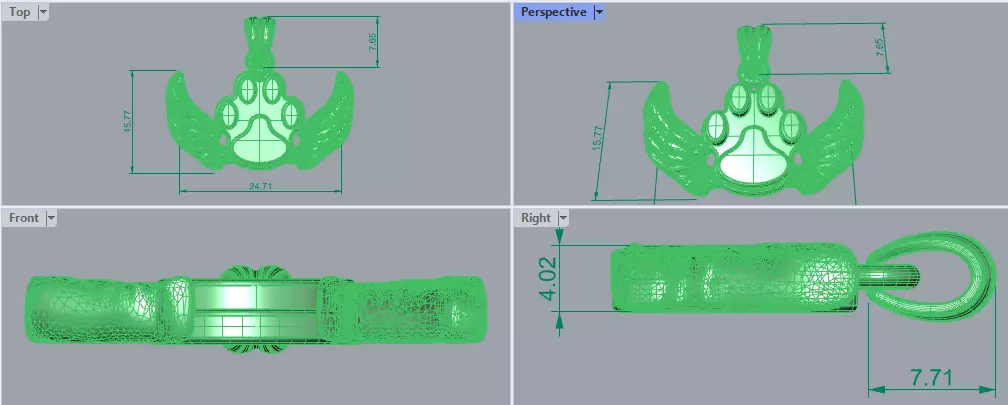Dog Paw Print Wings Pendant Footprint Necklace Memorial Jewelry 3D print model_32