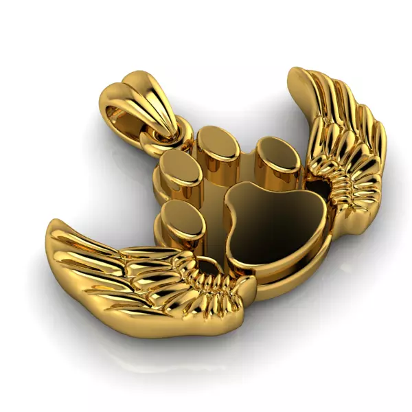 Dog Paw Print Wings Pendant Footprint Necklace Memorial Jewelry 3D print model_7