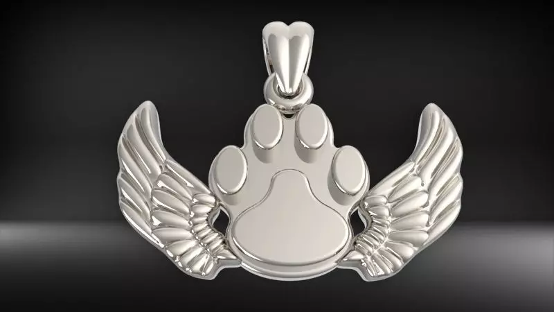 Dog Paw Print Wings Pendant Footprint Necklace Memorial Jewelry 3D print model_8