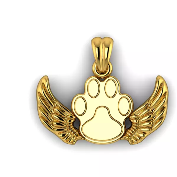 Dog Paw Print Wings Pendant Footprint Necklace Memorial Jewelry 3D print model_2