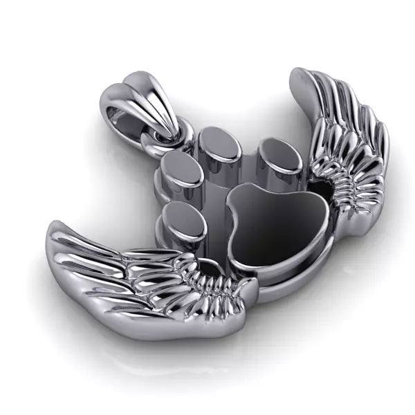 Dog Paw Print Wings Pendant Footprint Necklace Memorial Jewelry 3D print model_3