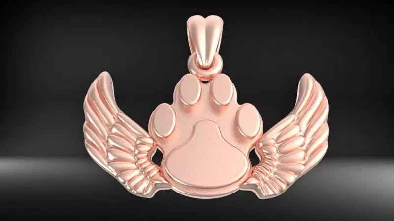 Dog Paw Print Wings Pendant Footprint Necklace Memorial Jewelry 3D print model_10