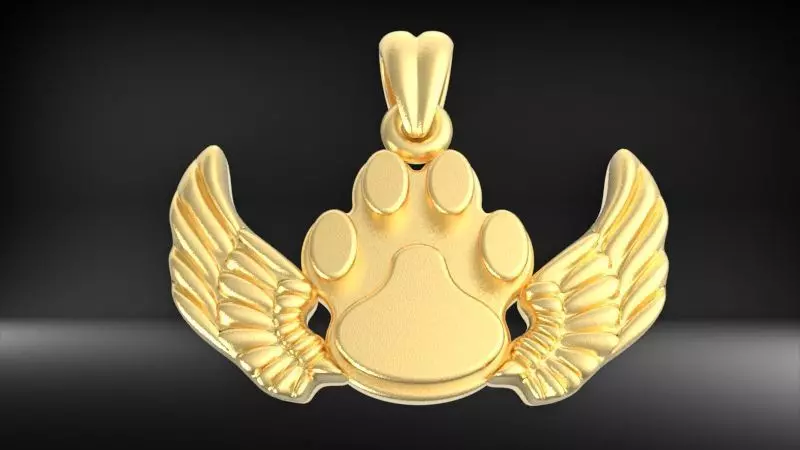 Dog Paw Print Wings Pendant Footprint Necklace Memorial Jewelry 3D print model_12