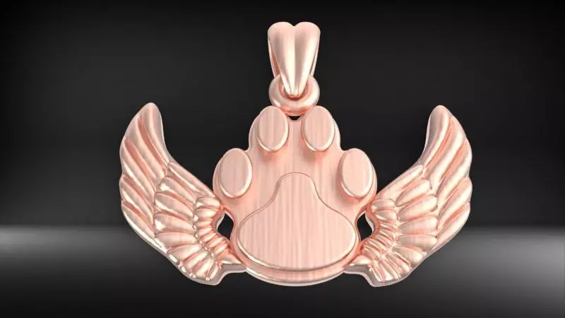 Dog Paw Print Wings Pendant Footprint Necklace Memorial Jewelry 3D print model_13