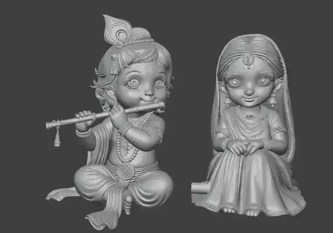 Krishna Playing Flute with Radha