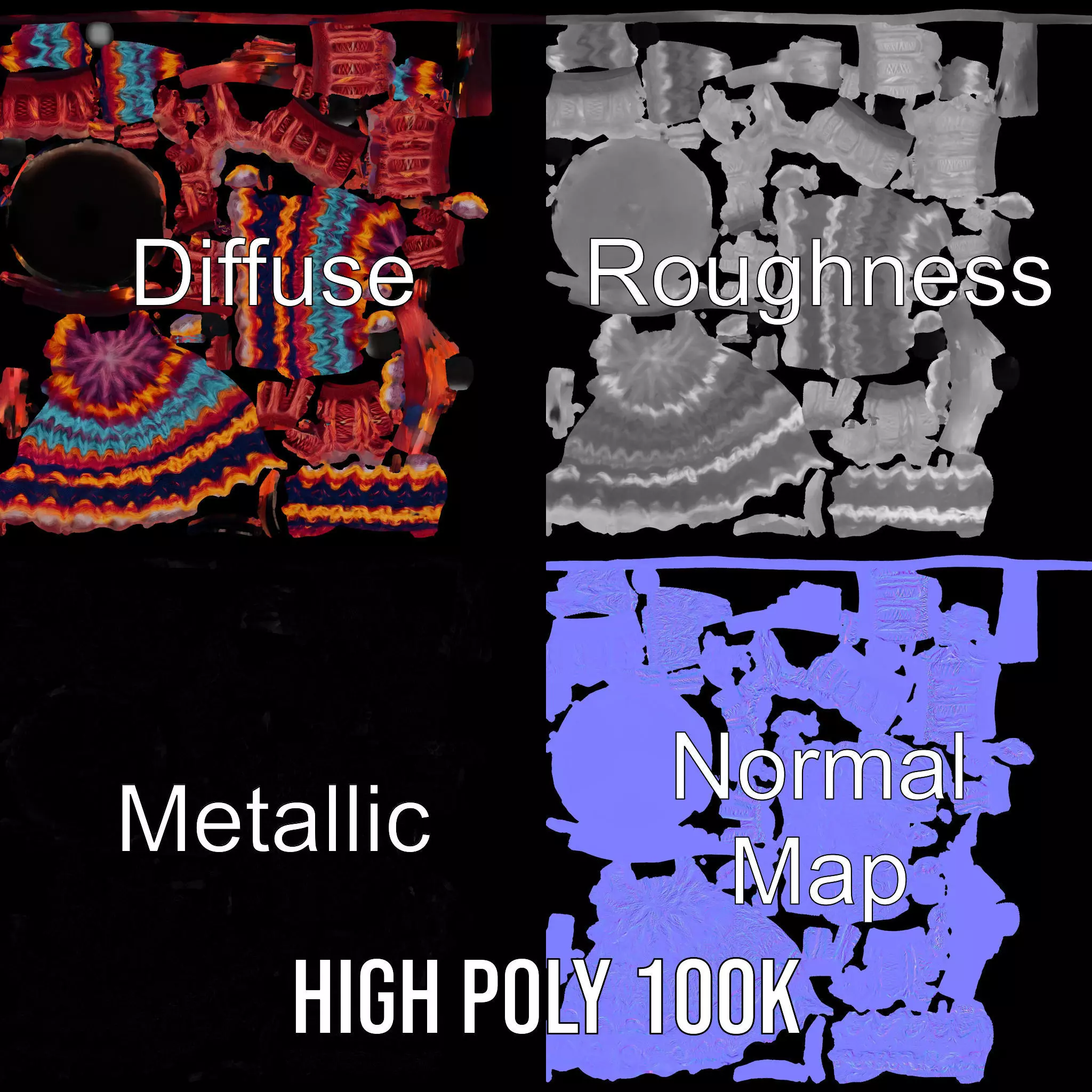 Colorful Knitted Beanie model pack Low-poly 3D model_3