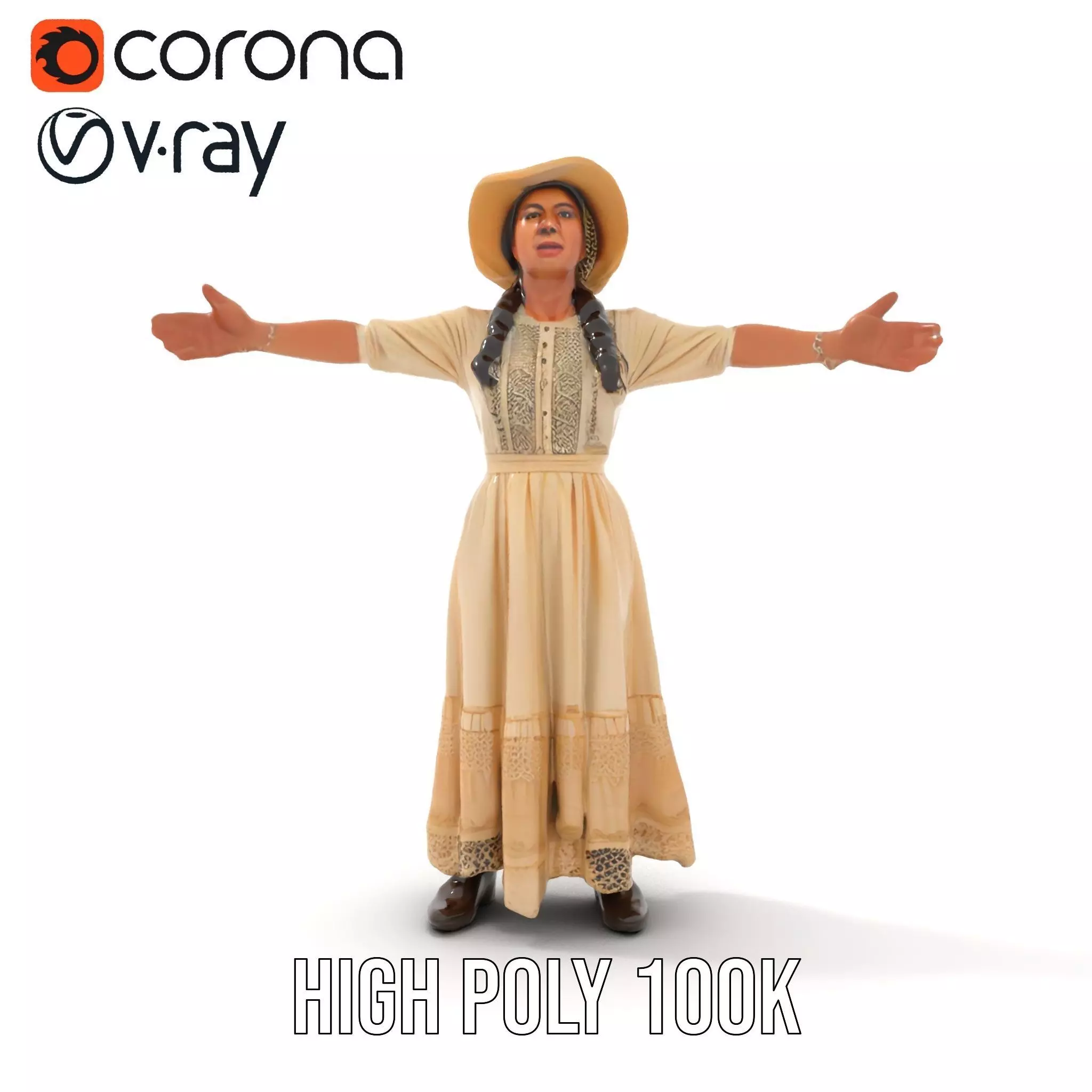 Vintage Lace Dress model pack Low-poly 3D model_19