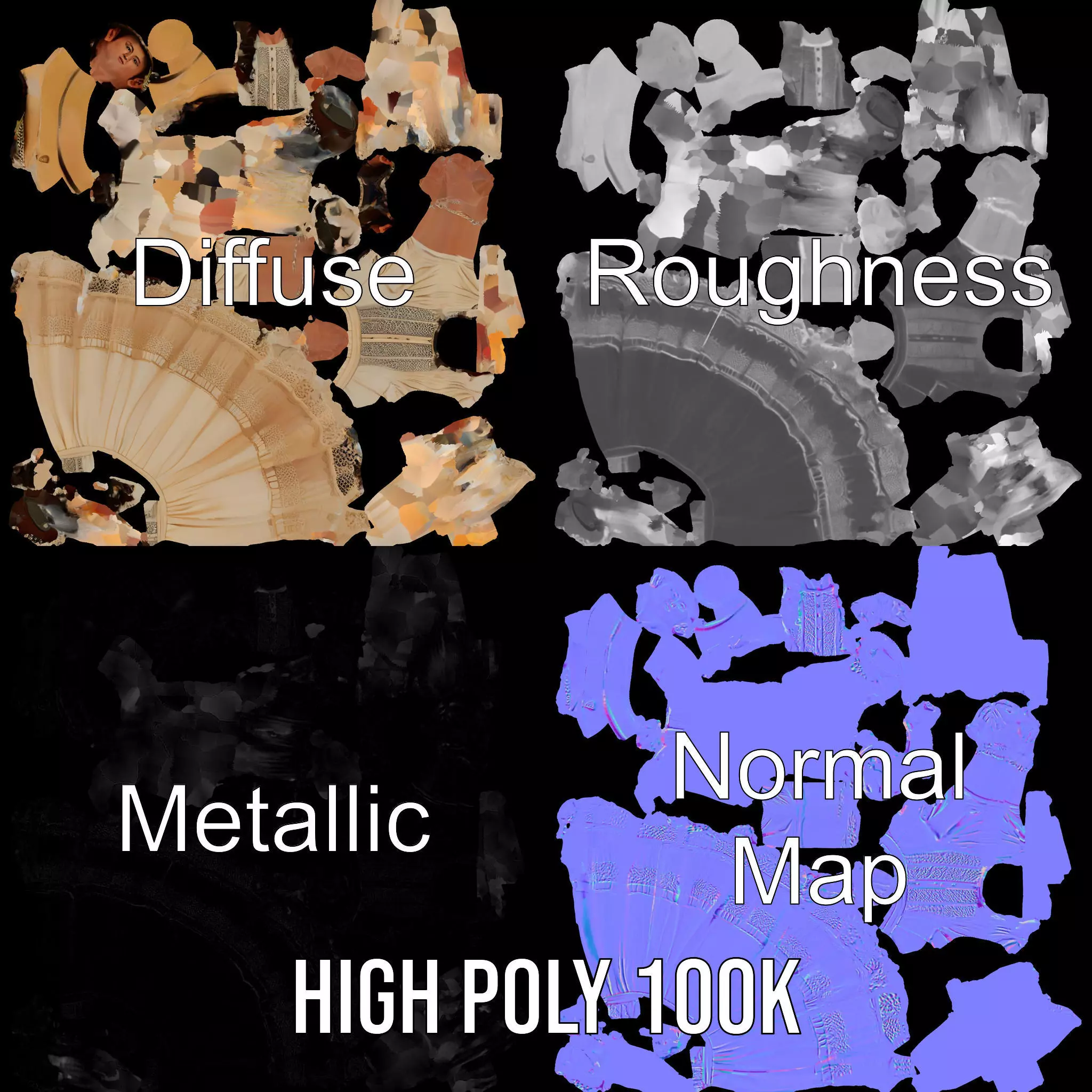 Vintage Lace Dress model pack Low-poly 3D model_3