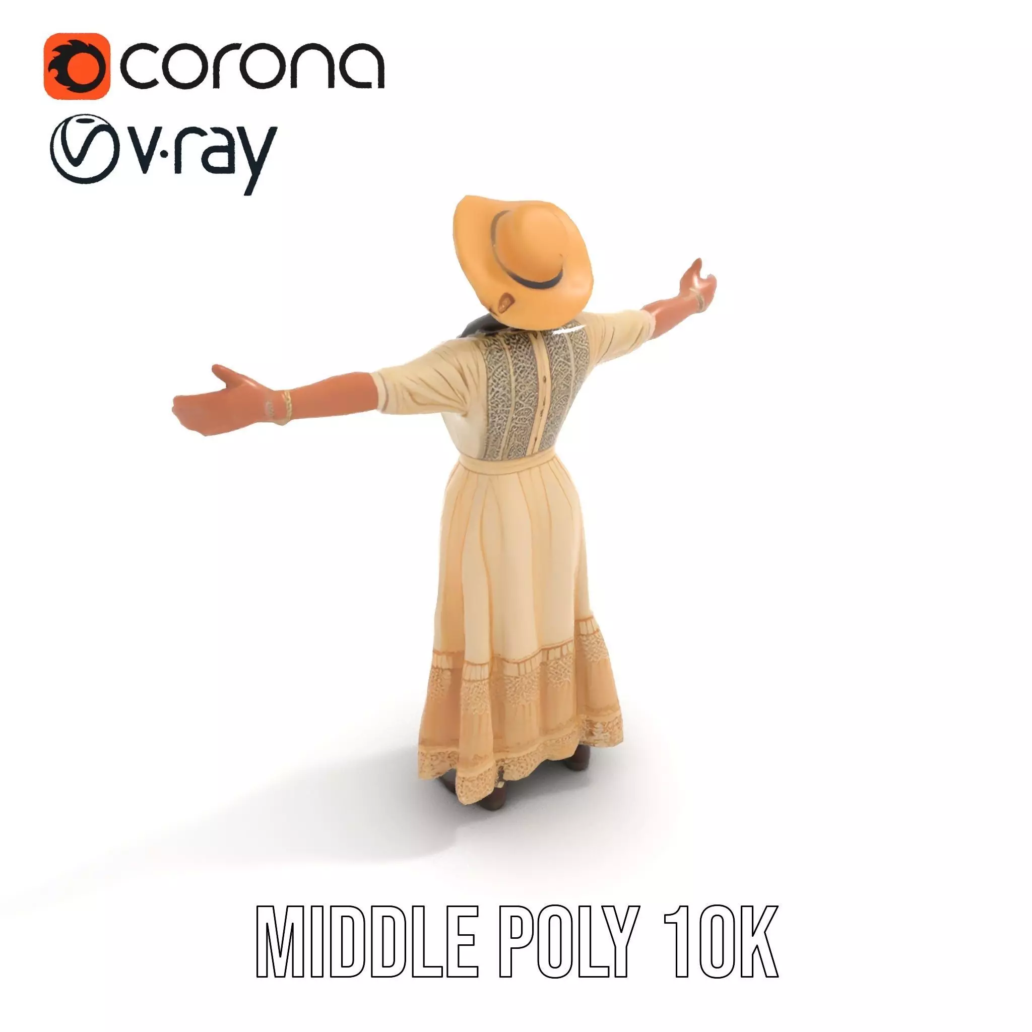 Vintage Lace Dress model pack Low-poly 3D model_6