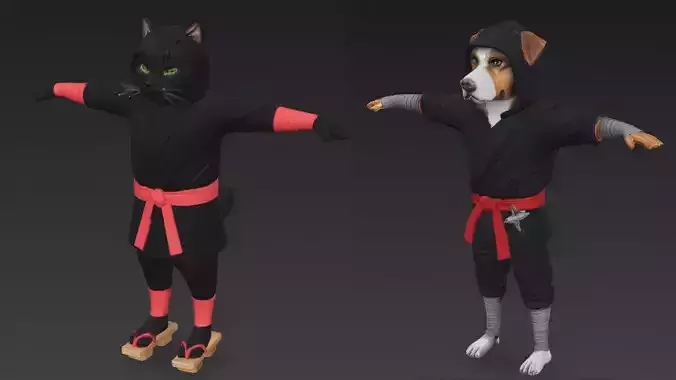 Cartoon Ninja Animals Pack PBR 3D Models