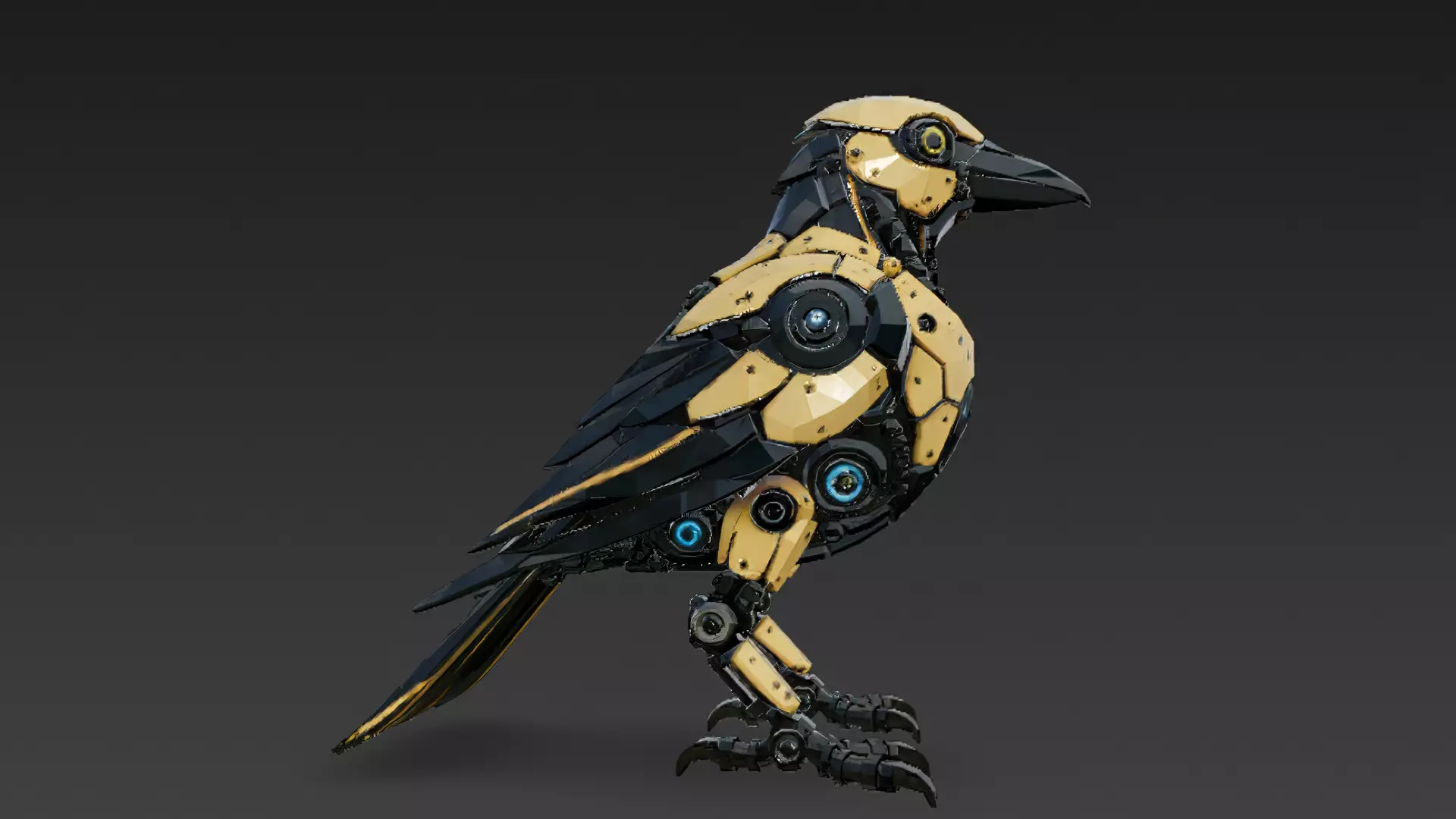 Yellow Robotic Animals Pack PBR 3D Models Low-poly 3D model_6