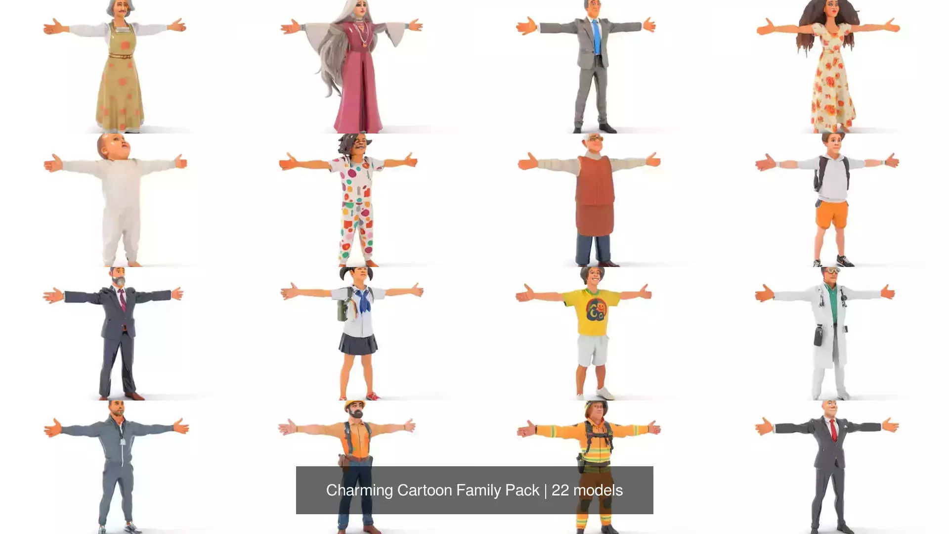 Charming Cartoon Family Pack 3D Model Collection_1