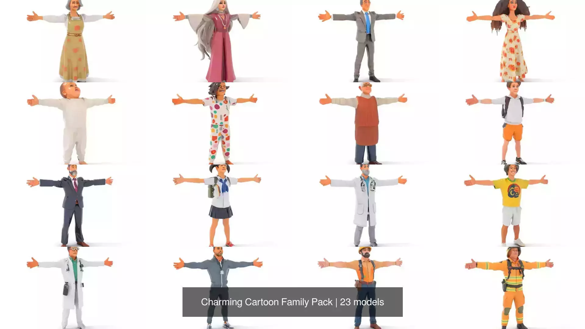 Charming Cartoon Family Pack 3D Model Collection_0