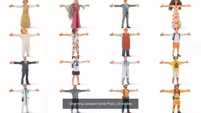 Charming Cartoon Family Pack 3D Model Collection