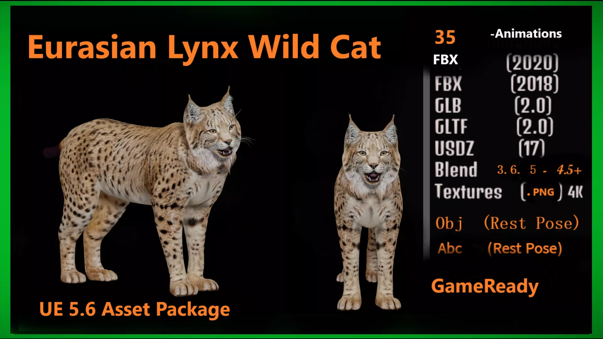 Eurasian Lynx Wild Cat Low-poly 3D model_3