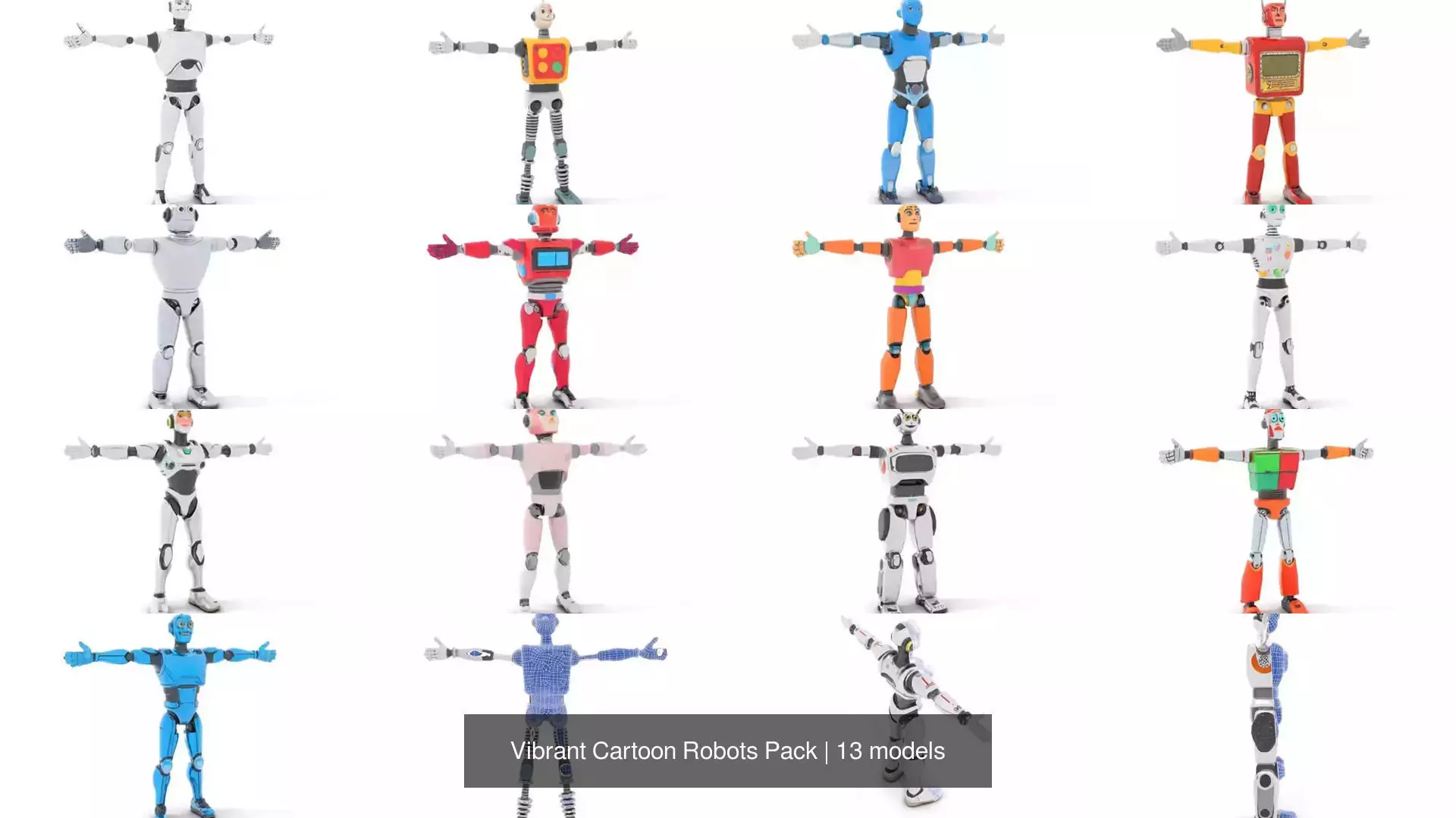 Vibrant Cartoon Robots Pack 3D Model Collection_0