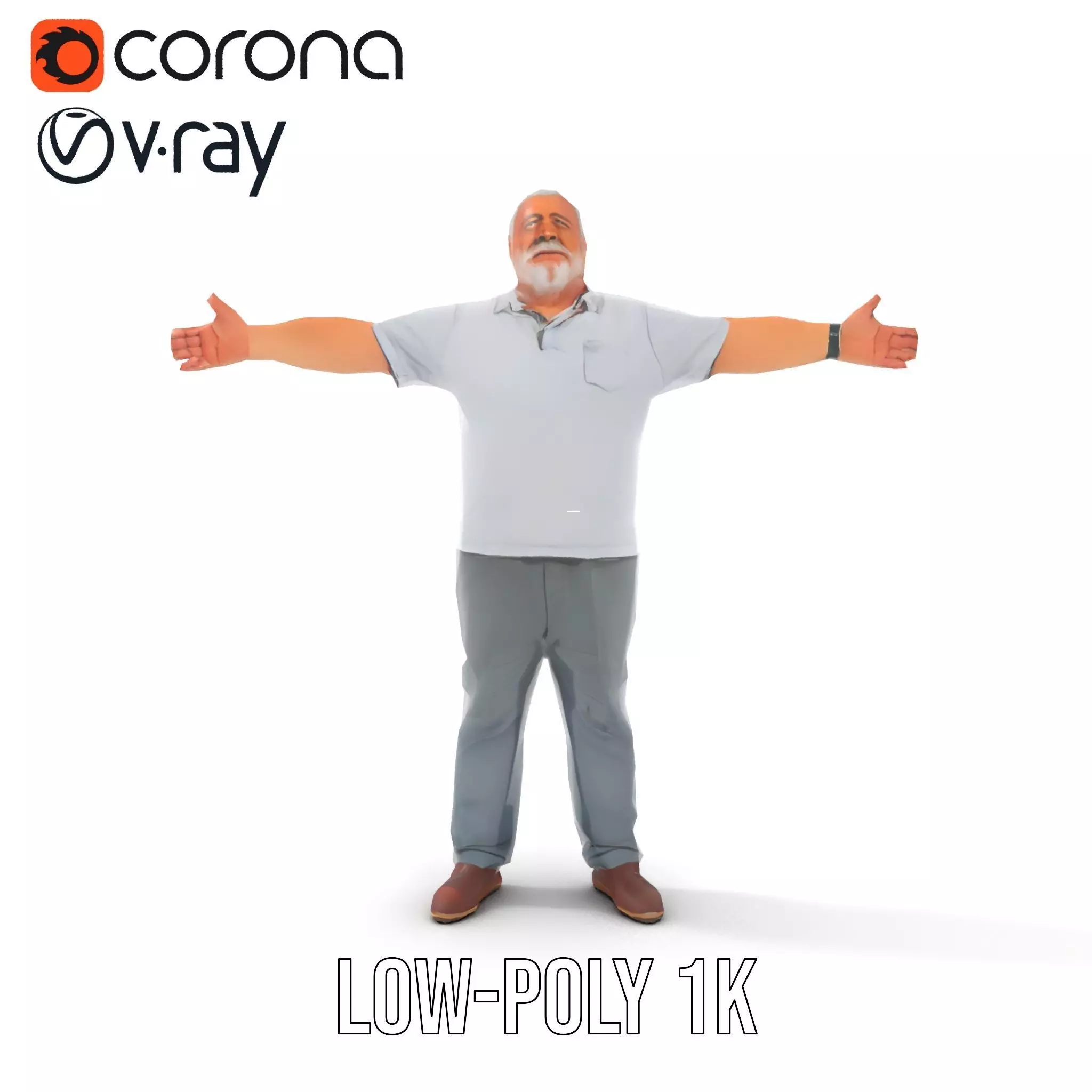 Casual Elderly Male model pack Low-poly 3D model_7