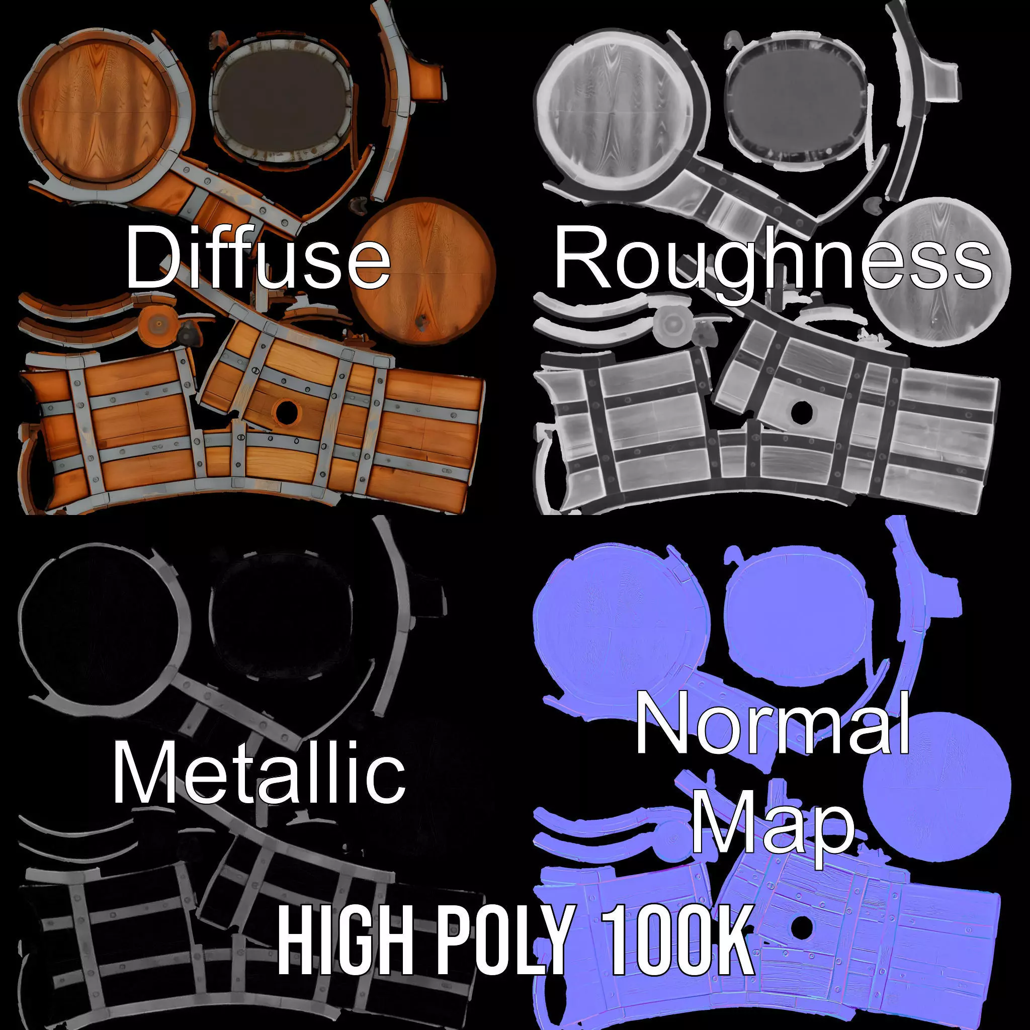 Rustic Oak Barrel model pack Low-poly 3D model_3