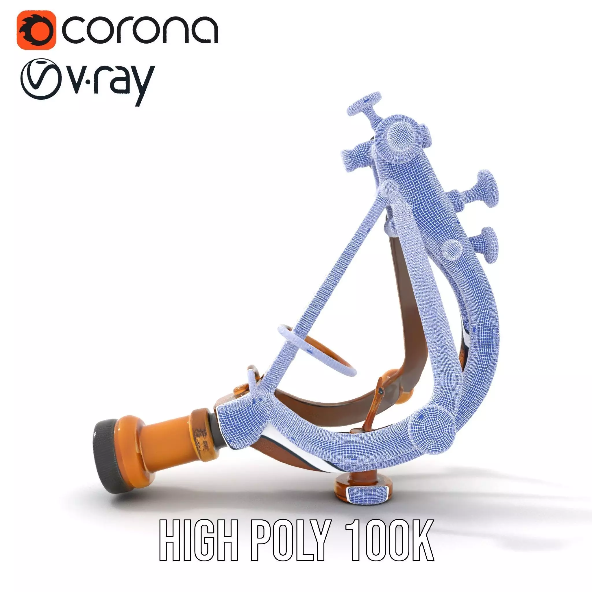 Vintage Brass Sextant model pack Low-poly 3D model_32