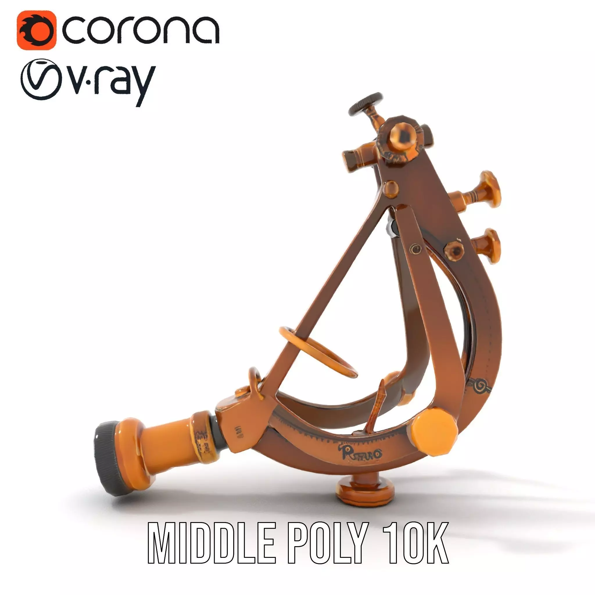 Vintage Brass Sextant model pack Low-poly 3D model_5