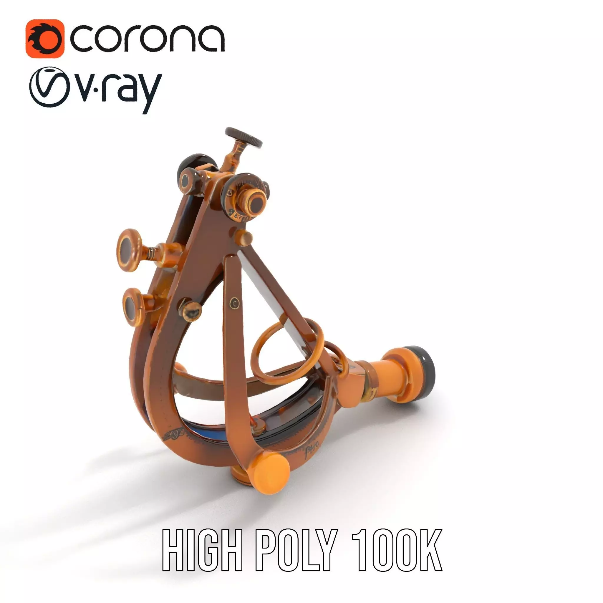 Vintage Brass Sextant model pack Low-poly 3D model_17