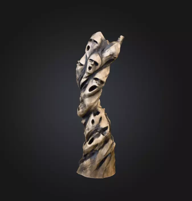 Wooden Totem of Whispering Souls Low-poly 3D model_0