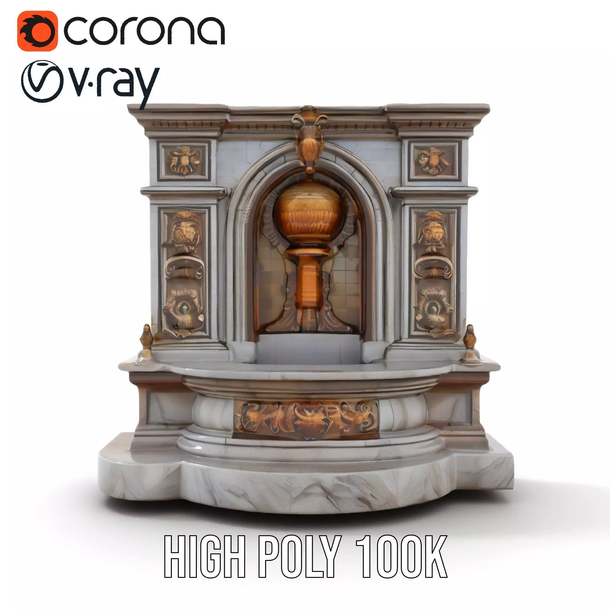 Ornate Fountain Sculpture model pack Low-poly 3D model_20