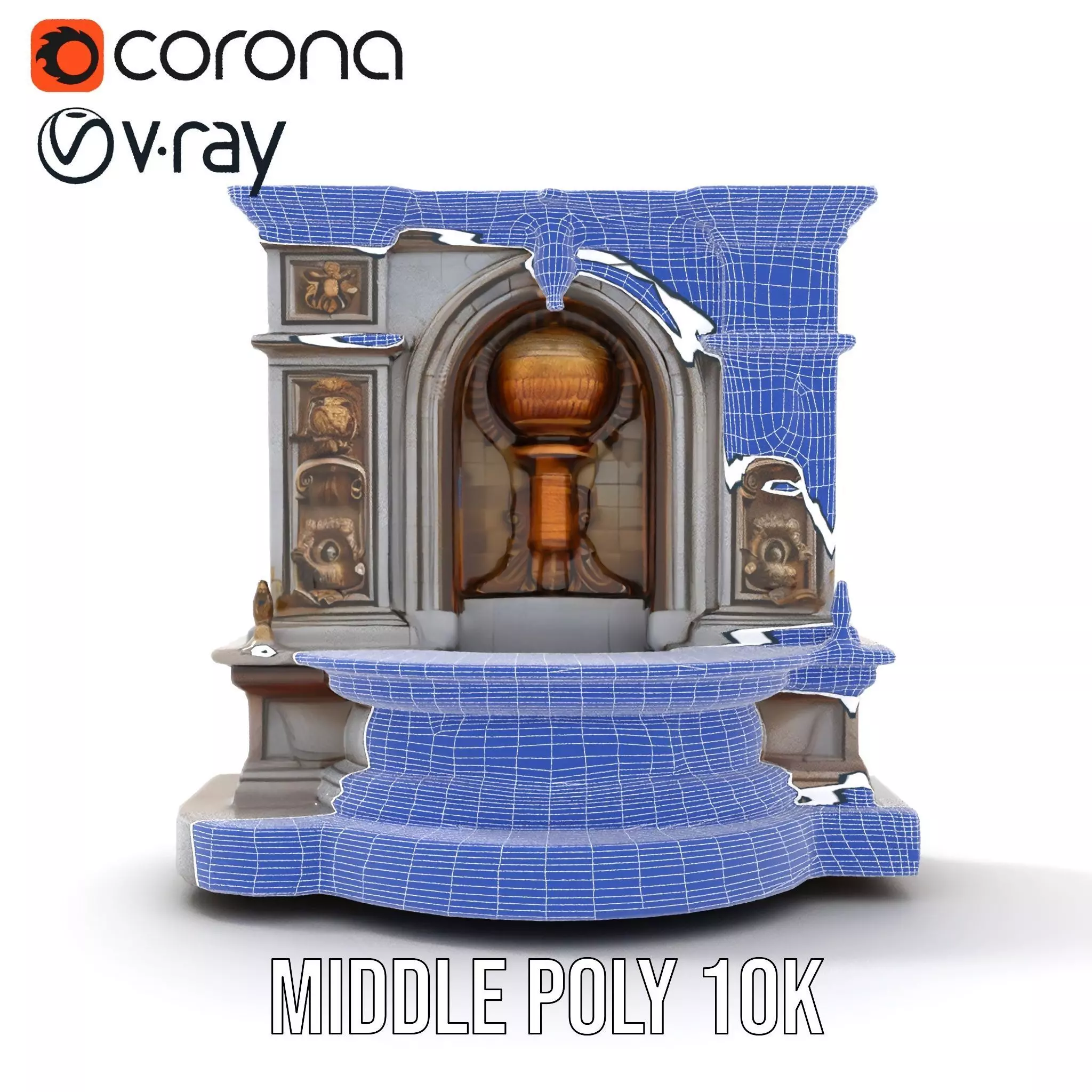 Ornate Fountain Sculpture model pack Low-poly 3D model_30